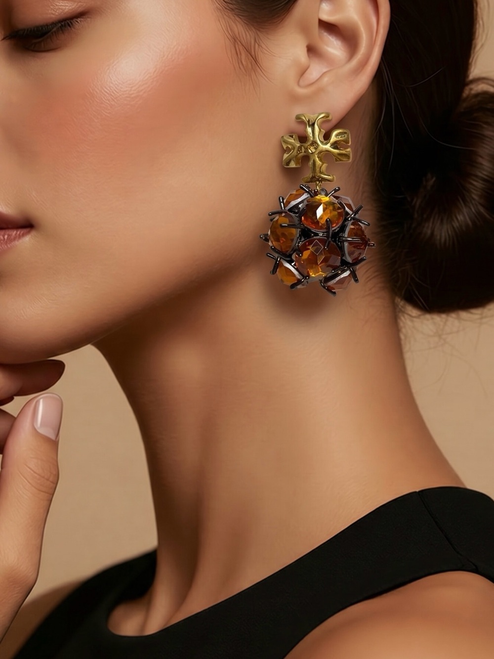 Roxanne crystal drop earrings in rolled gold.